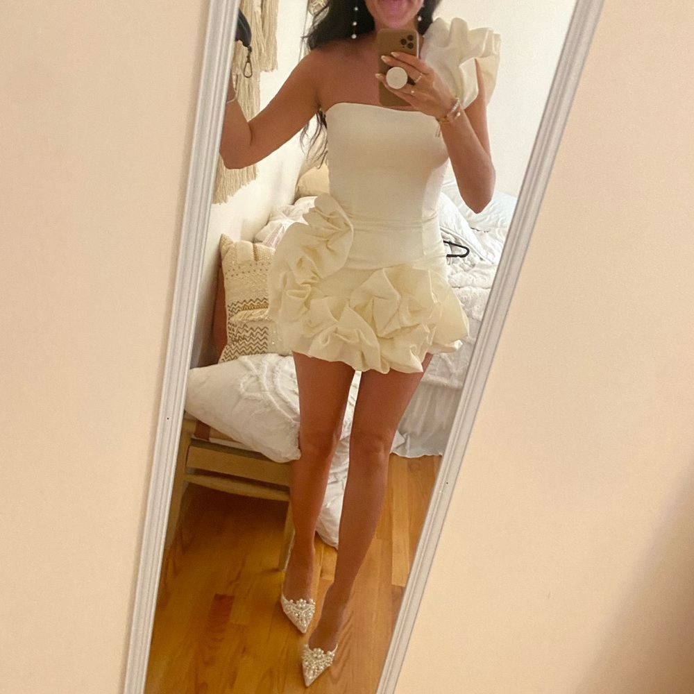 Flounced Bottom One Shoulder Bustier Dress